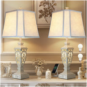 Table Lamps Set of 2 with Night Light,Bedside Lamp with White Linen Cut