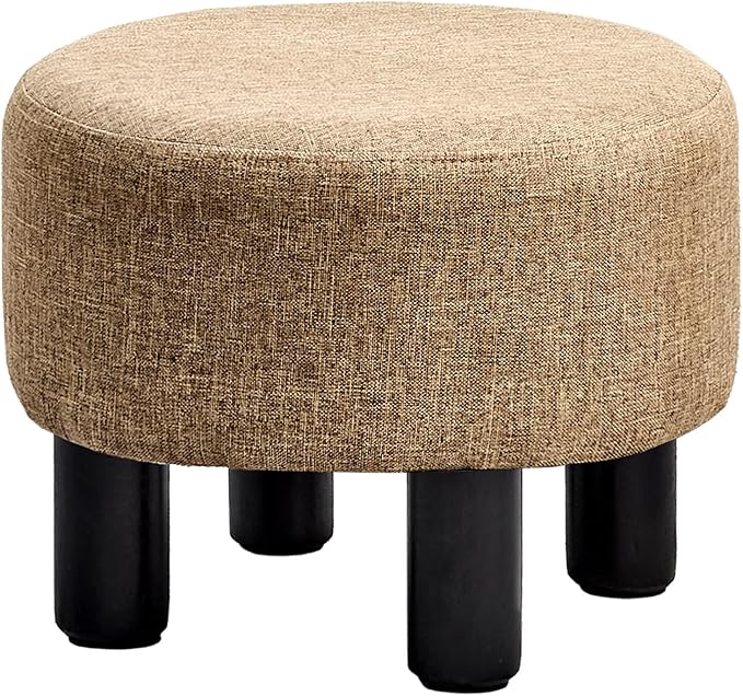 Linen Ottoman Round Footrest Stool,Ottomans and Poufs