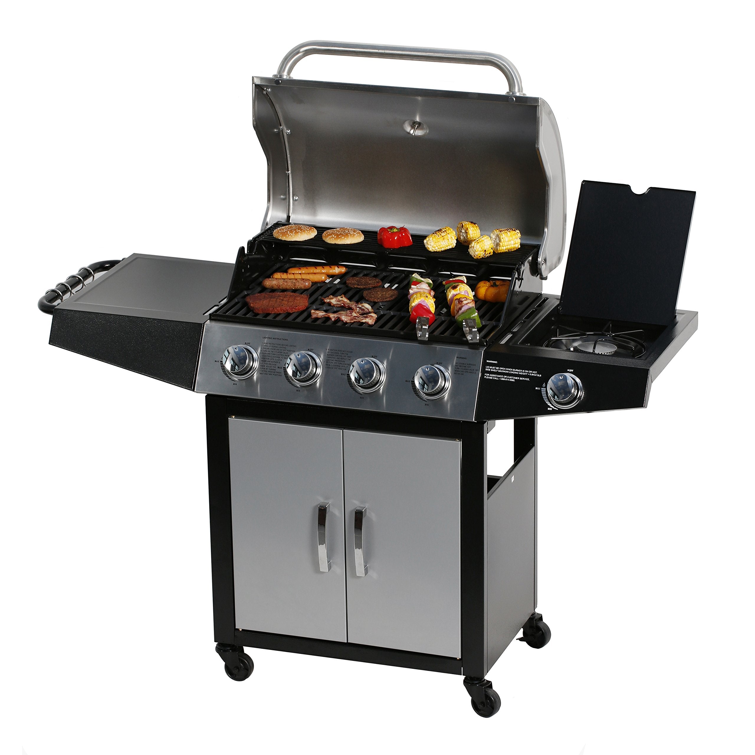 Gas Grill, BBQ 4-Burner Cabinet Style Grill Propane with Side Burner, Stainless Steel
