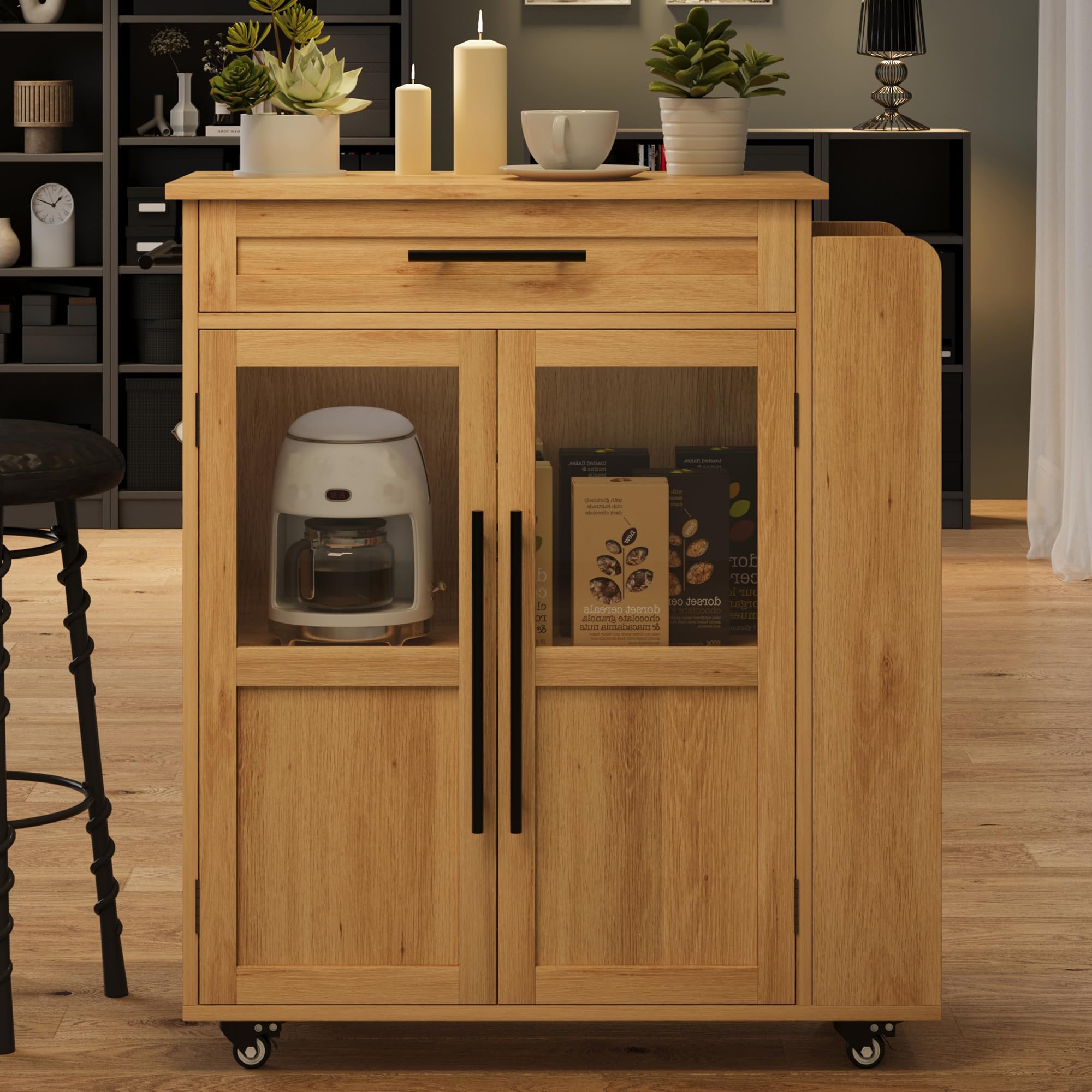Mobile Kitchen Island Cart With Storage- 360° Rolling Wheels