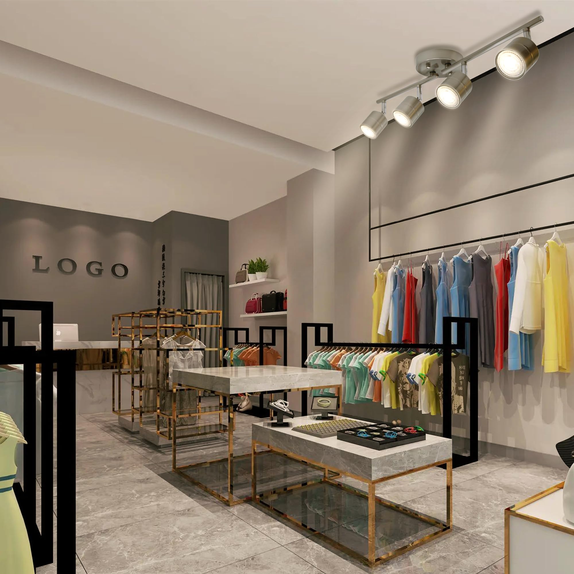 4-Light LED Track Lighting Kit, 4-Head Adjustable Directional Spotlights