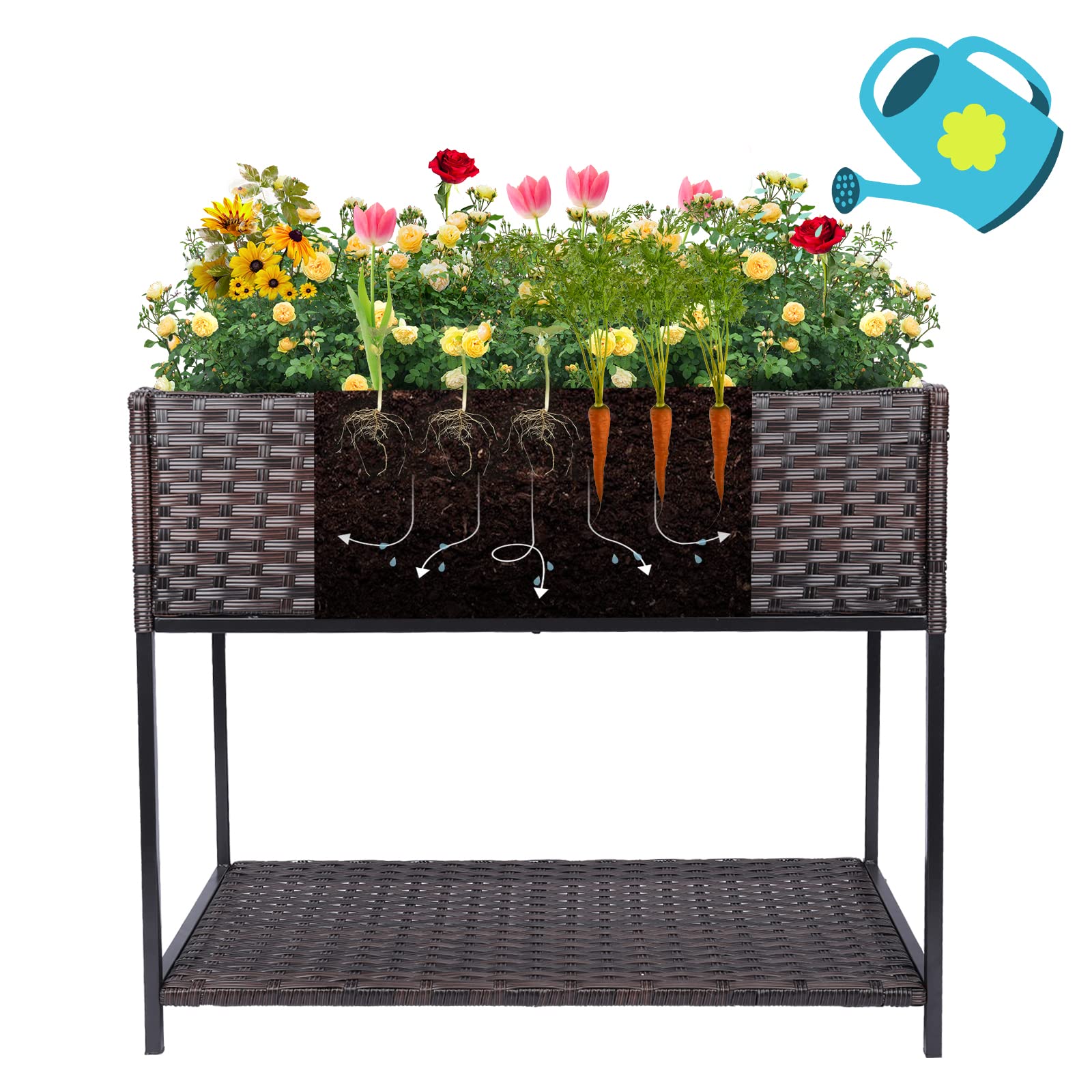 Raised Garden Bed - Rattan Raised Bed Wicker Elevated Raised Garden Bed