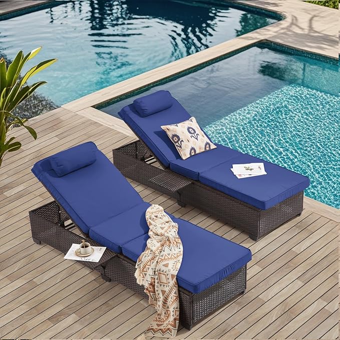 Outdoor Lounge Chairs, Pool Lounge Chairs Set of 2, Outdoor Chaise Lounge