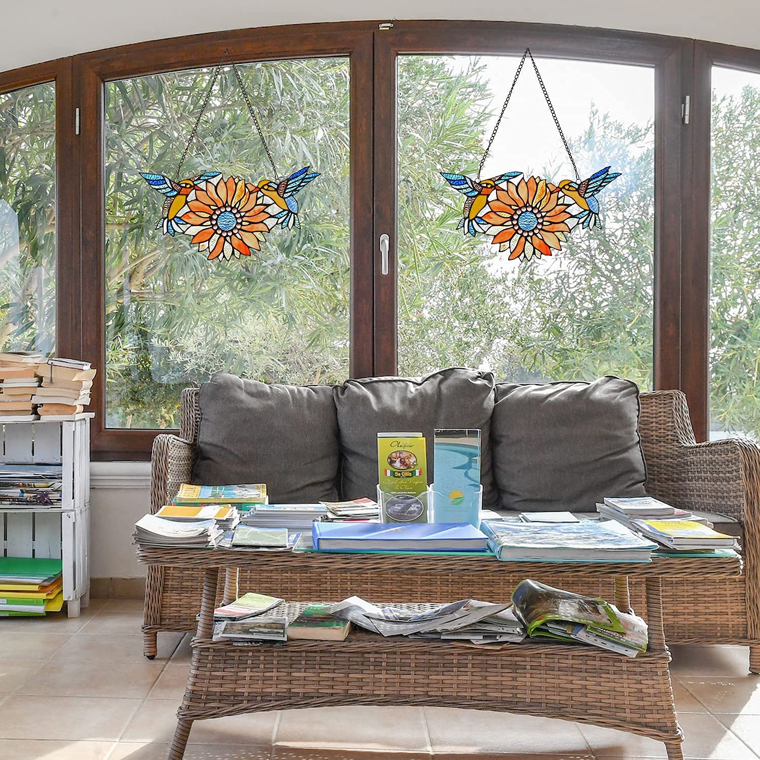 Stained Glass Window Hangings Sunflower Birds Window Panels Suncatchers