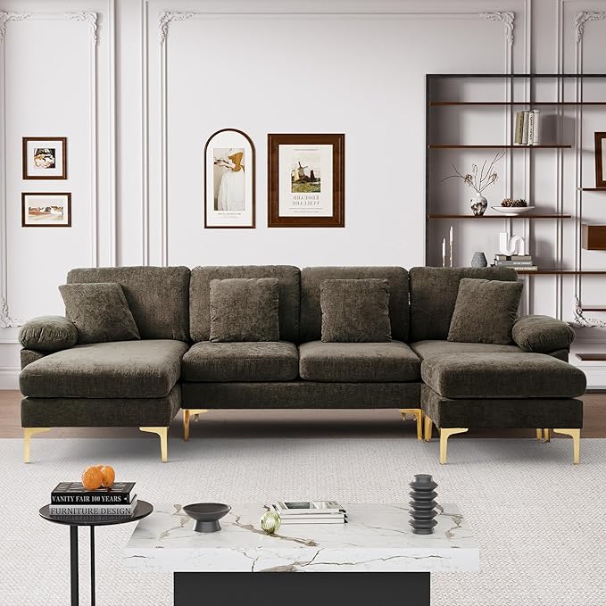 U Shaped Sectional Sofa Couch, 114" Convertible L Shaped Sofa