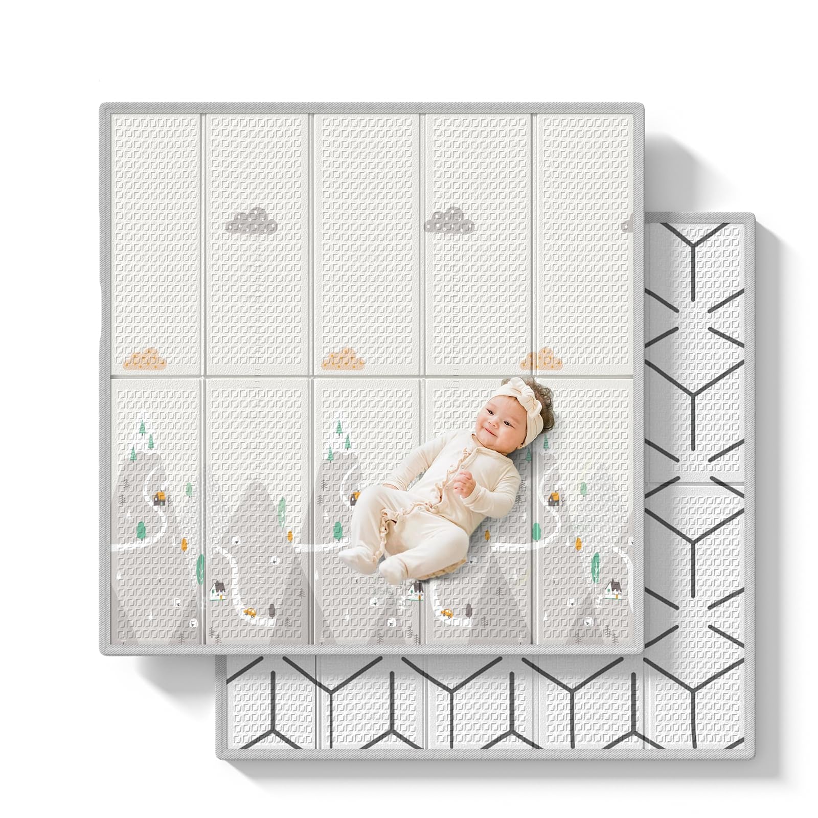 Baby Play Mat, 59"x59" Foldable & Reversable Large Baby Mat, 0.4" Thick Waterproof Foam