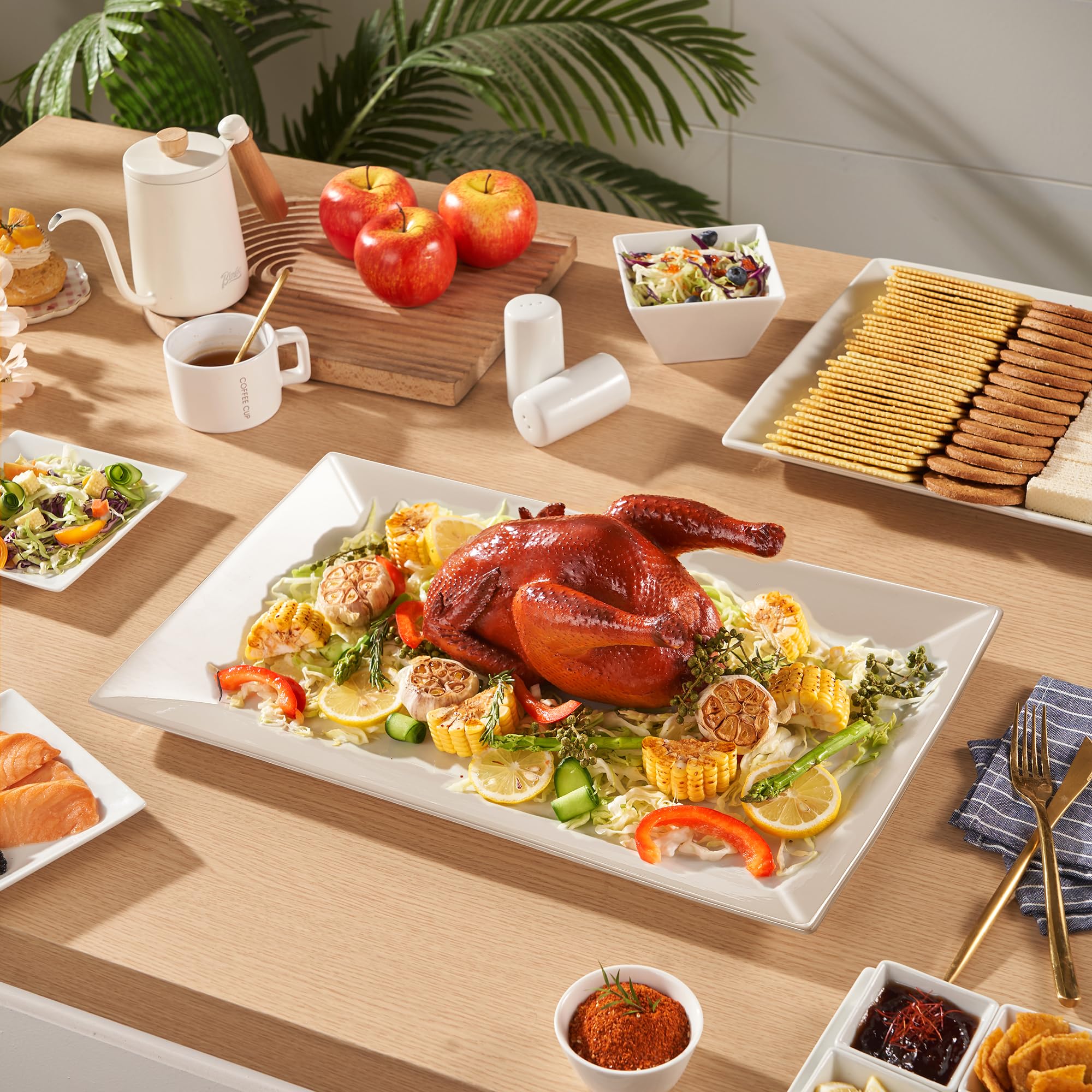 18" x 12" Large Serving Platters Set of 2, Porcelain Heavy-Duty Large Serving Trays