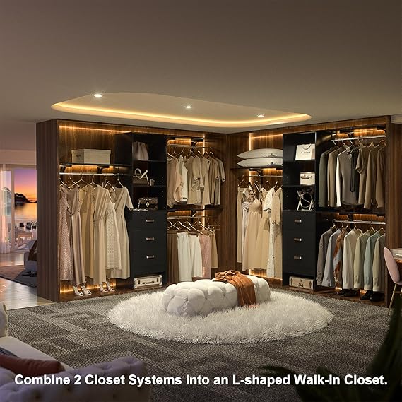 96 Inches Closet System, 8FT Walk In Closet Organizer with 3 Shelving Towers