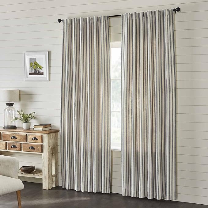 Market Place Gray Ticking Stripe Panel Curtains, Set of 2, 63" L x 36"
