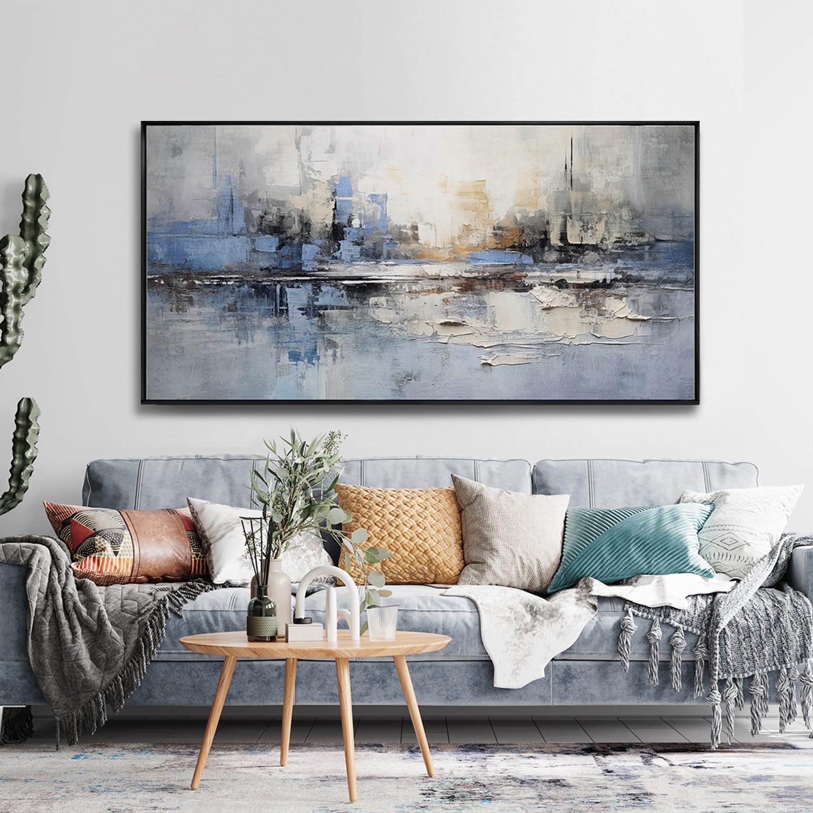 Black Line Canvas Pictures Gray Decorative Painting 29"x58" Wood Wall Art Modern Art Print