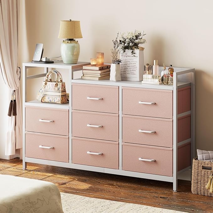 Dresser for Bedroom with Charging Station, 52" Long Dresser