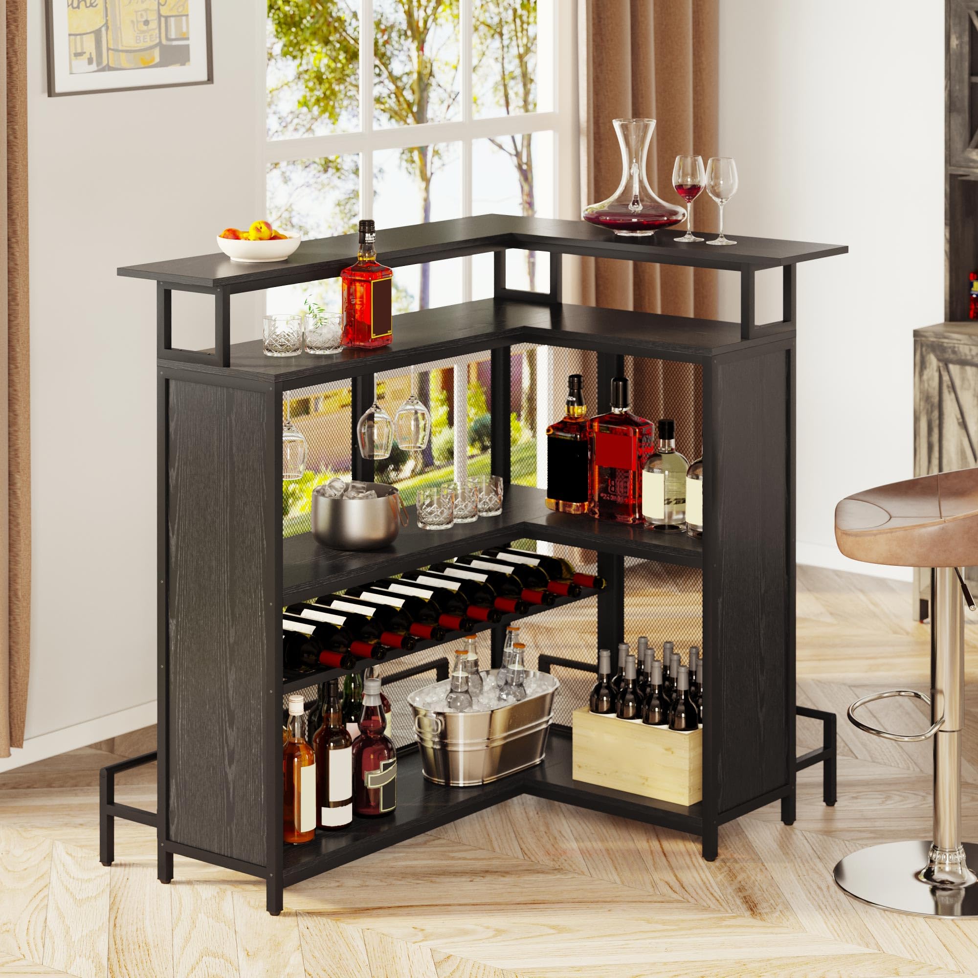 L-Shaped Home Bar Unit with LED Light APP Control