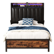 Twin Size Bed Frame with Adjustable Backrest Hidden Storage Headboard