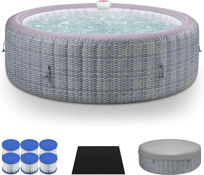 Inflatable Spa Set, Blow Up Hot Tub Outdoor for 4-6 Person, Outdoor Bubble