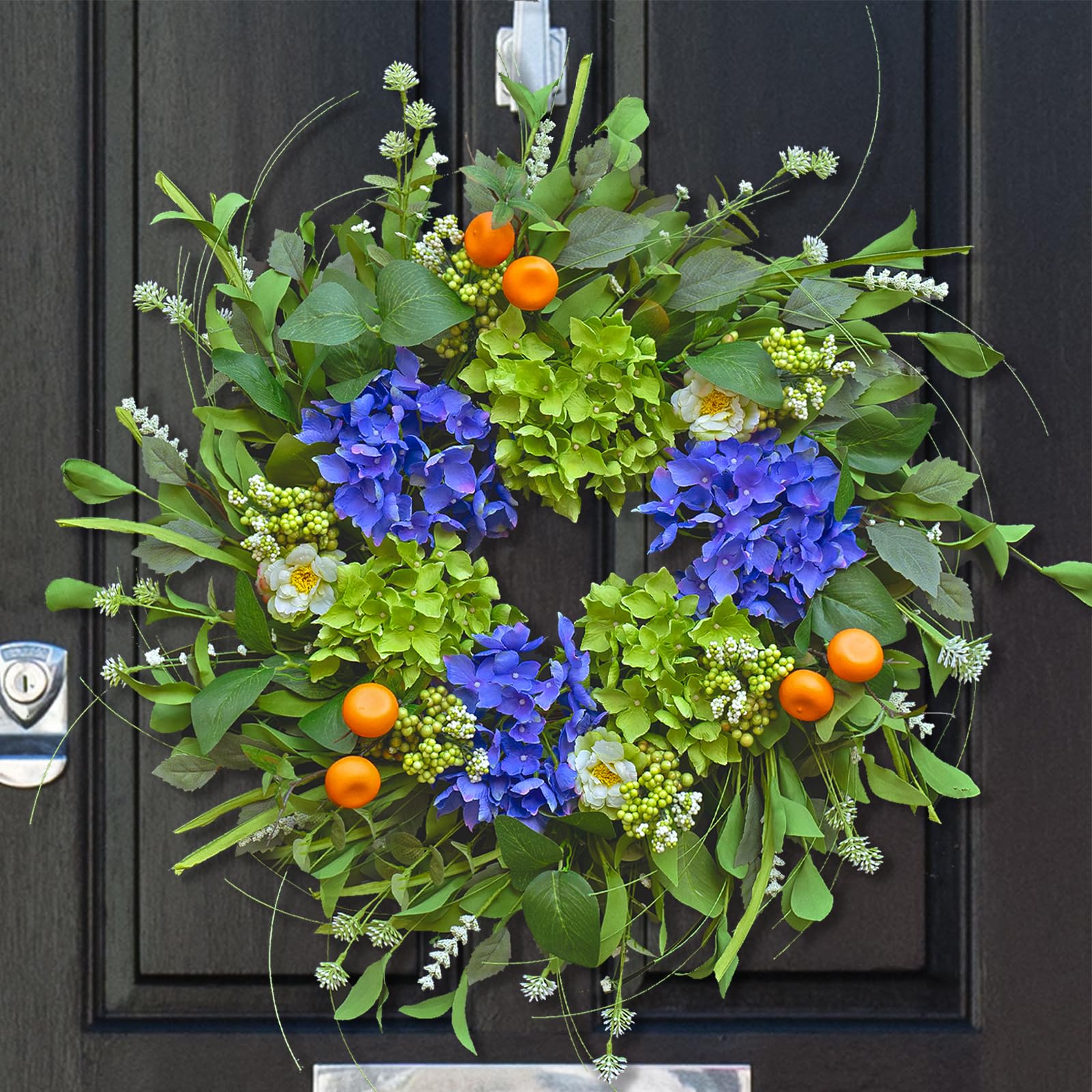 Wreaths for Front Door, Soomeir Spring Door Wreath Outside, Artificial Hydrangea Wreaths