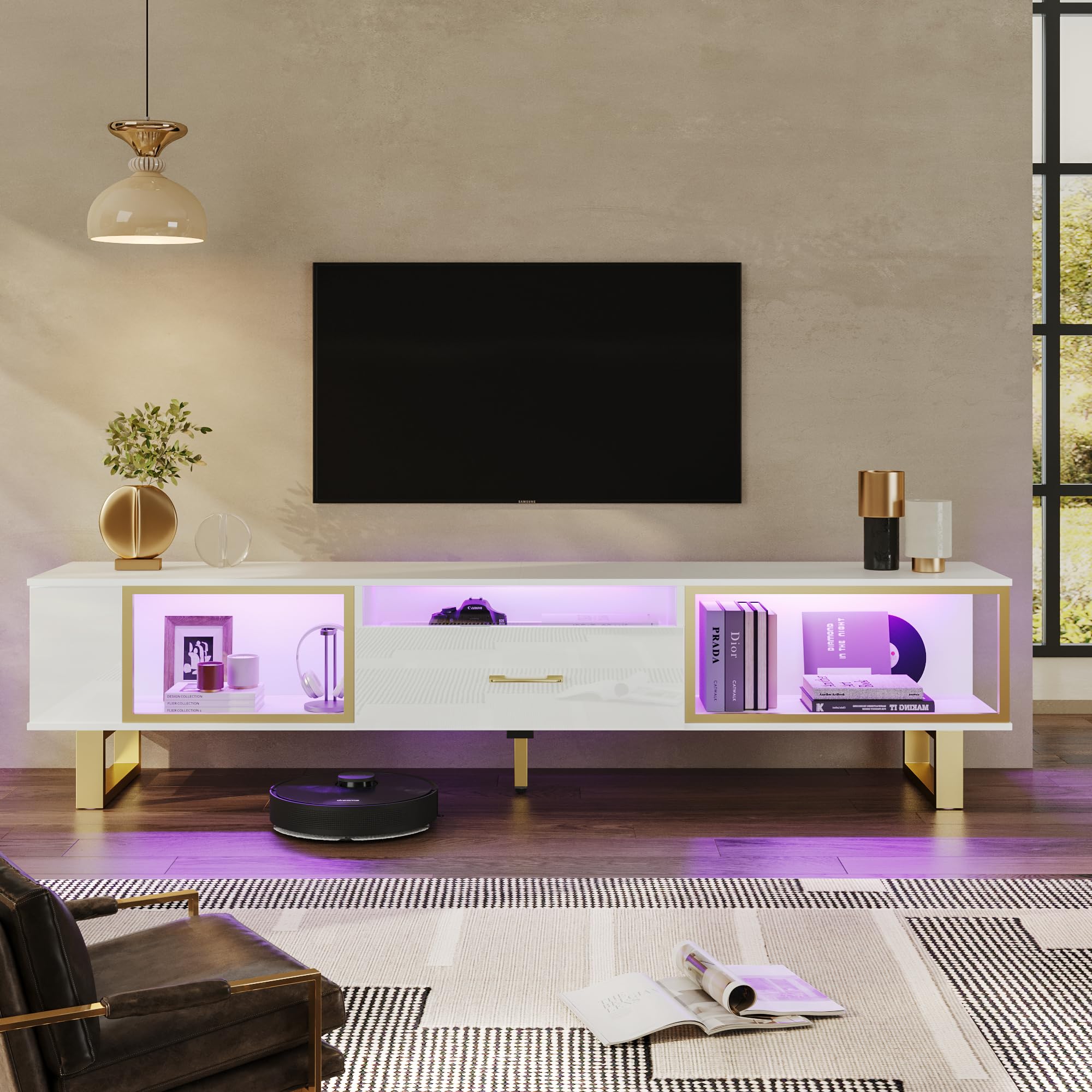 TV Stand with LED Light for TVs up to 80 Inch,living room