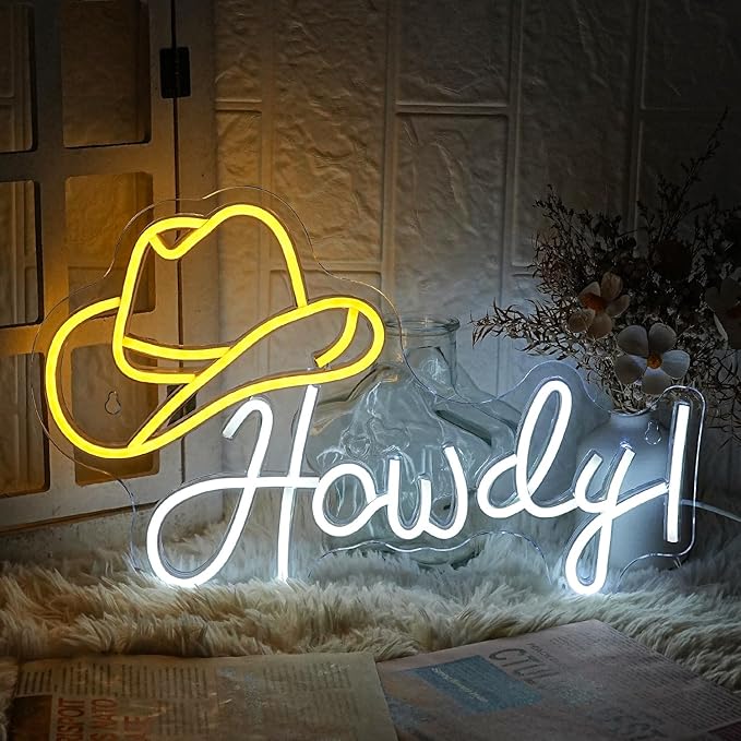 Cowboy Hat Neon Sign Howdy Cowboy Neon Signs Cool LED Neon Lights Dimmable Neon