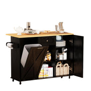 48" Rolling Kitchen Island with Drop Leaf & Trash Can Storage
