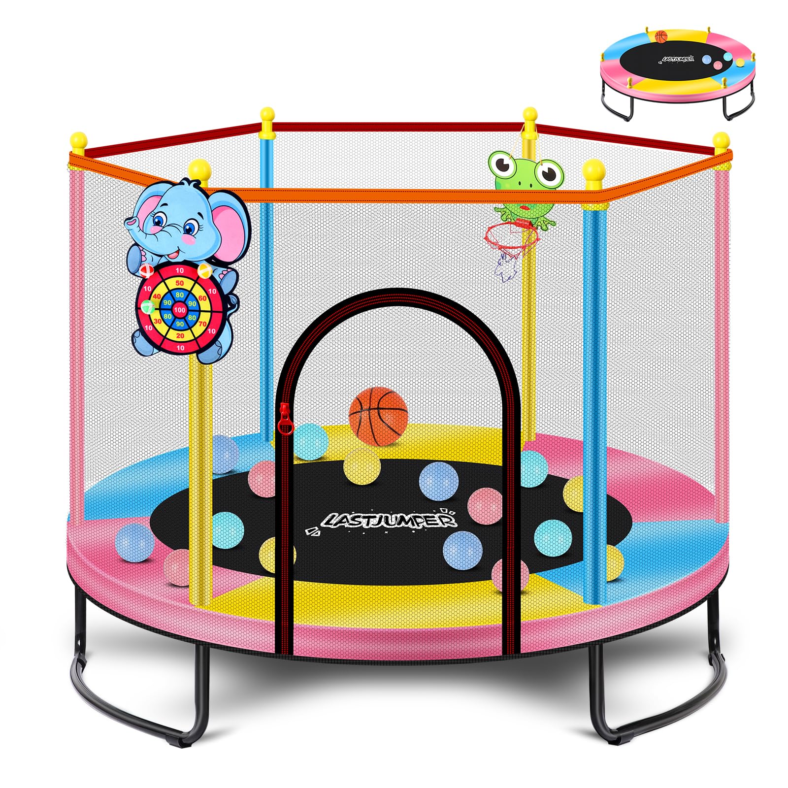 60" Pink Indoor Trampoline for Kids 2-5, 5ft Mini Indoor & Outdoor Small Toddler