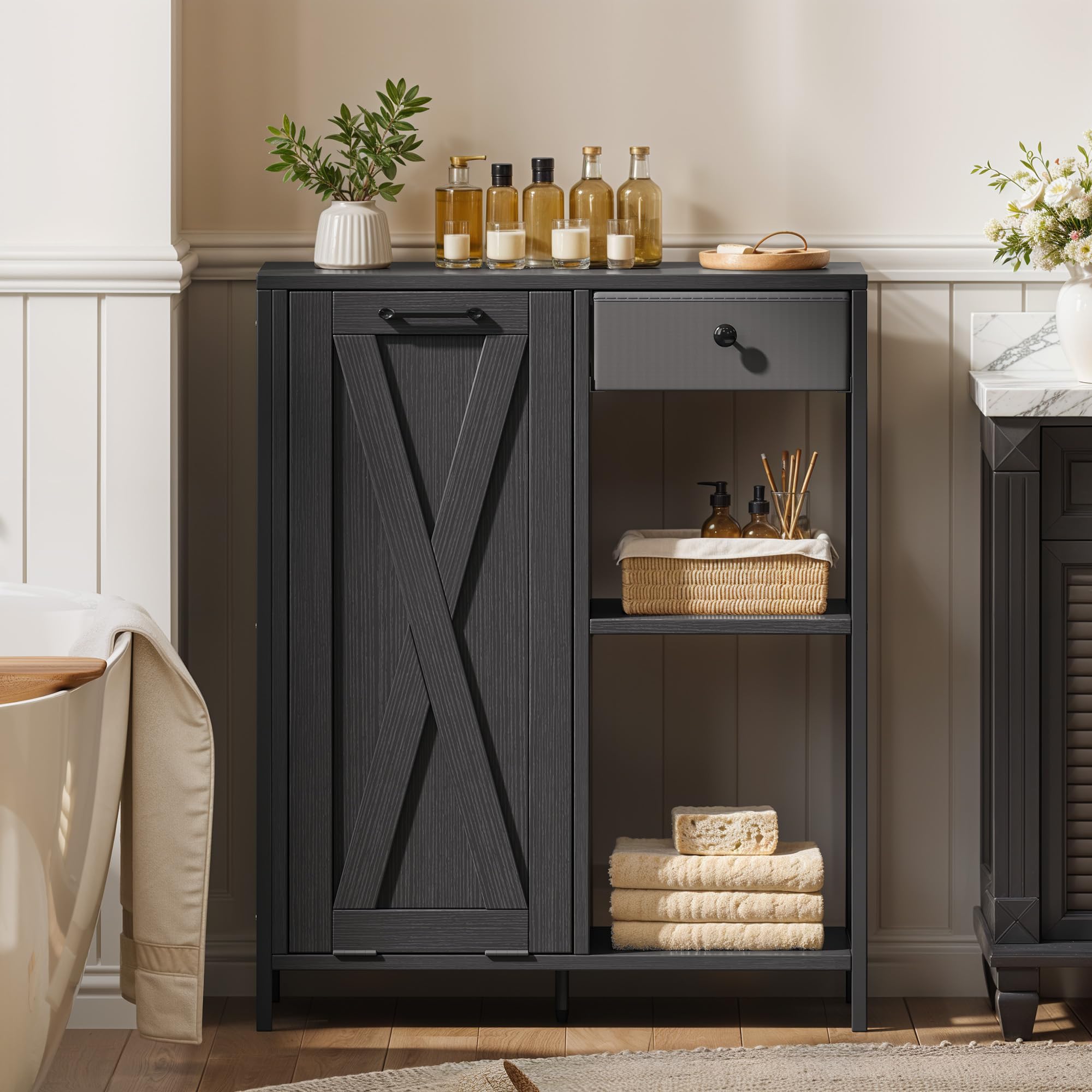 Tilt Out Laundry Hamper, Laundry Room Cabinets with Shelves Laundry Cabinet