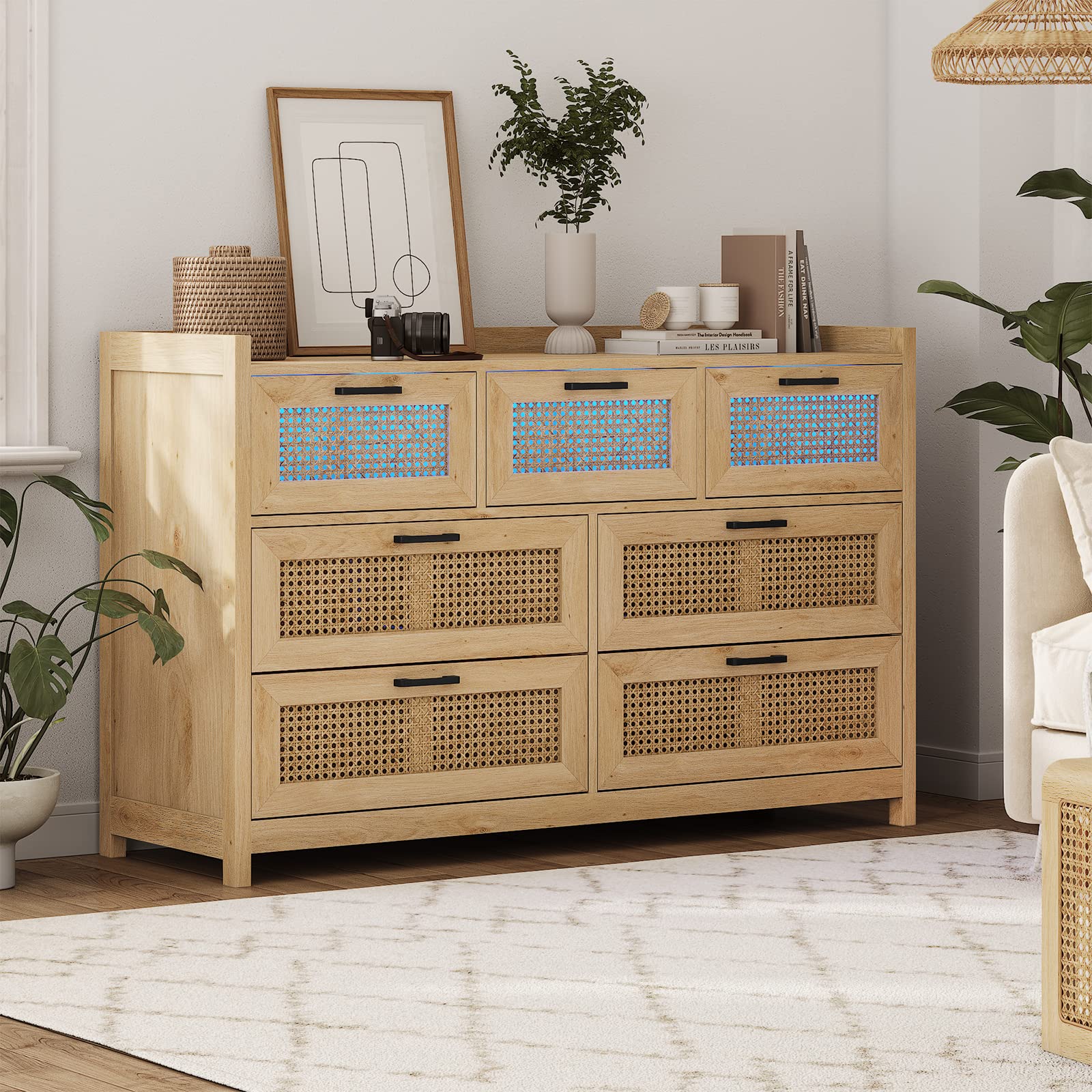 Rattan Dresser for Bedroom with 7 Drawers, Dressers & Chests of Drawers