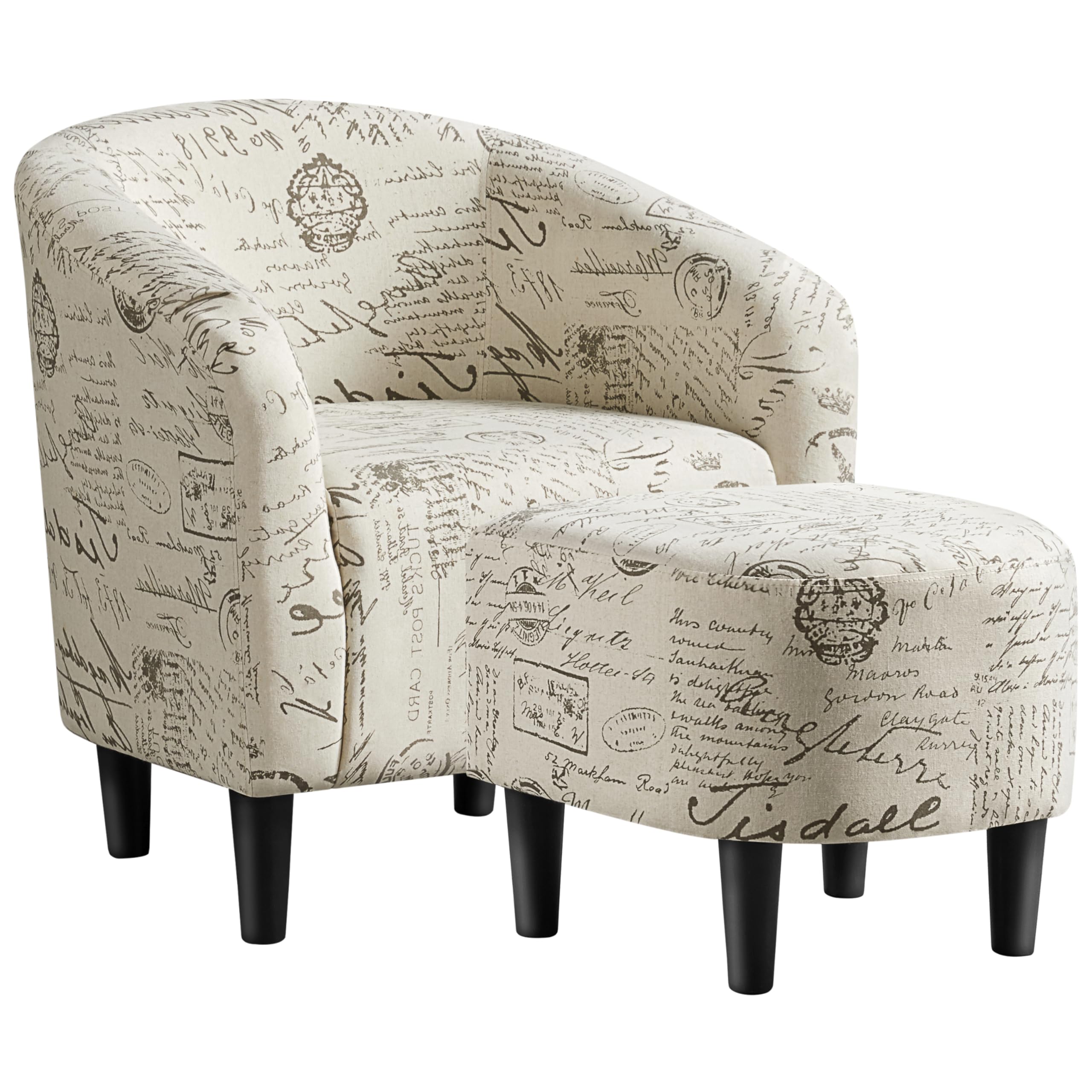 Modren Club Chair with Ottoman, Fabric Accent Armchair with Footstool