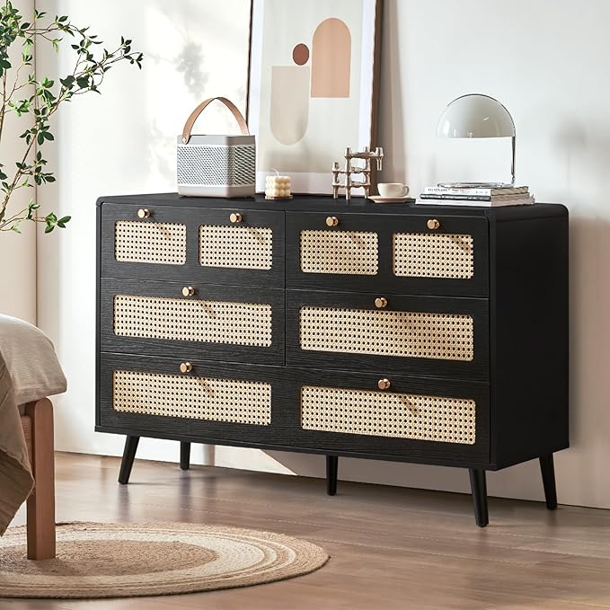 6 Drawer Dresser for Bedroom, Large Dresser with Deep Drawers. Long Wooden