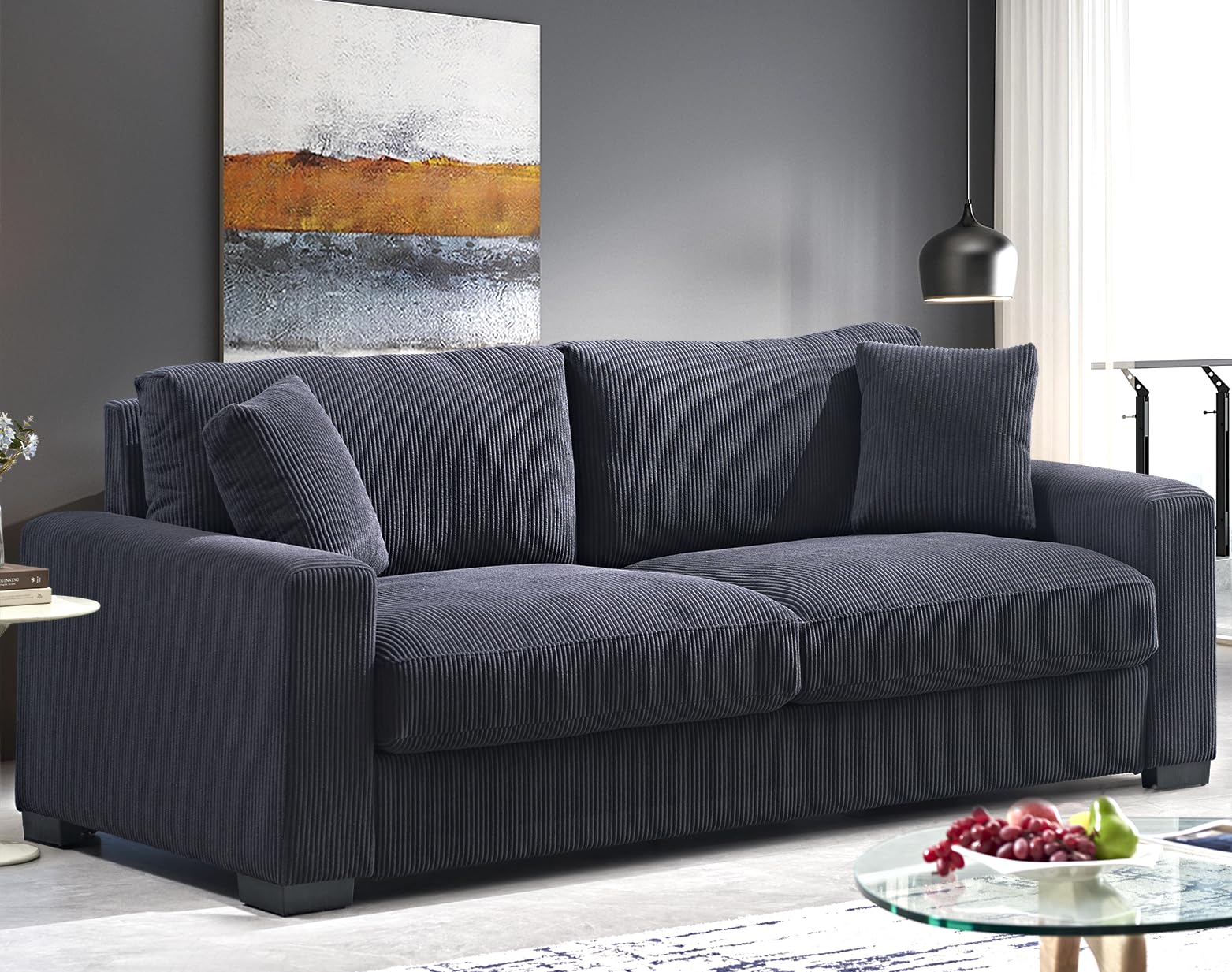 Luxe Corduroy Sofa with 2 Toss Pillows
