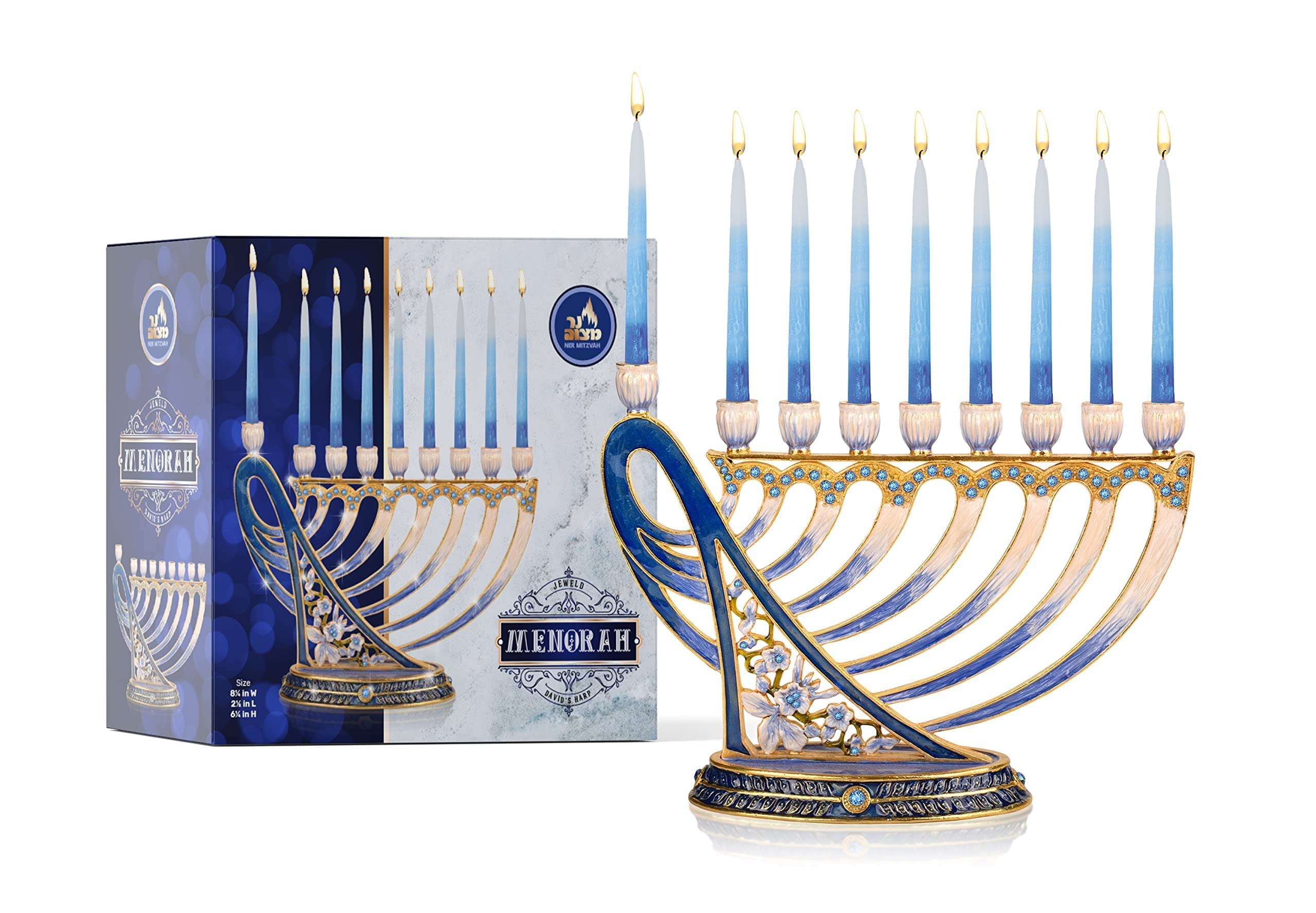 Hanukkah Menorah - Fits All Standard Chanukah Candles - Modern Jeweled Candle
