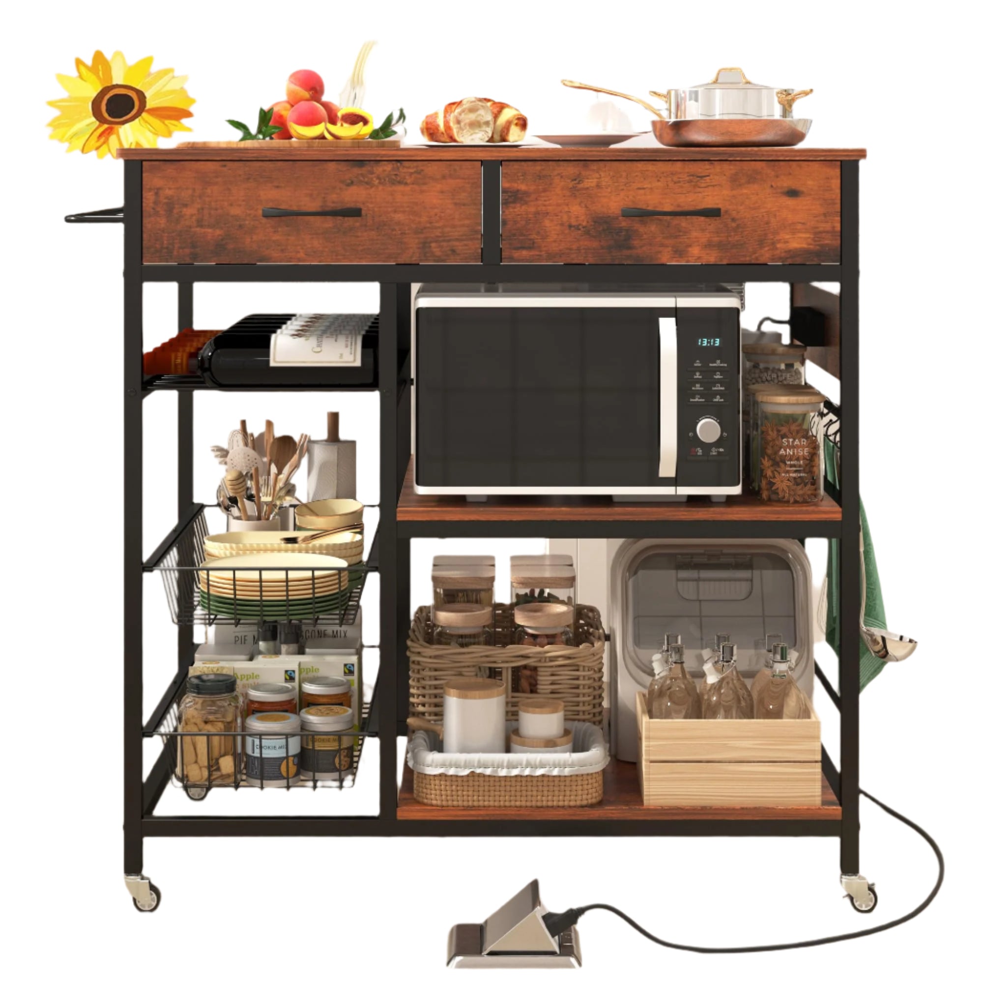 Kitchen Island with Storage,Industrial Kitchen Island on Wheels