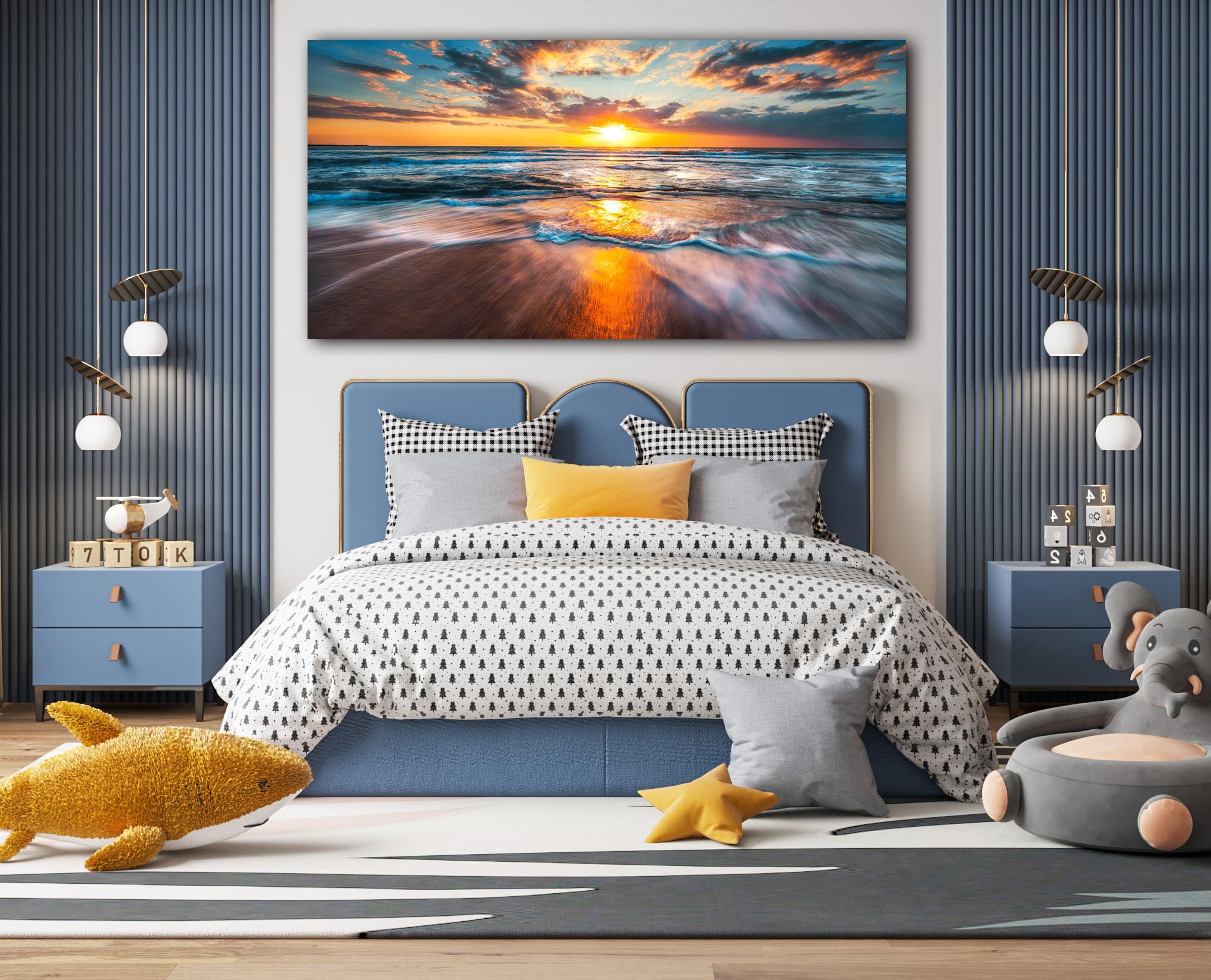 Ocean Wall Art for Living Room, Large Coastal Beach Canvas Wall Decor for Bedroom