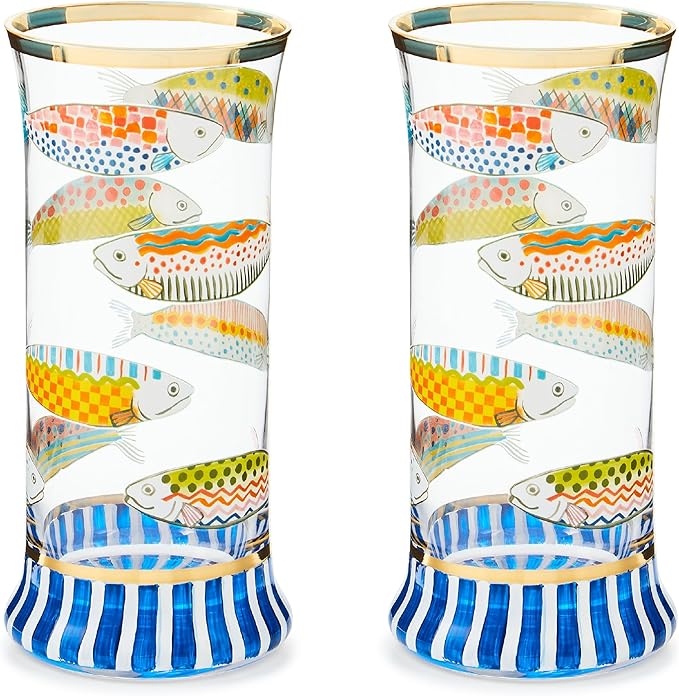 Highball Glasses, Tall Drinking Glasses with Gold Rims, 15 Ounces