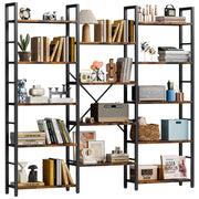 Triple Column 5 Tier Bookshelf, Industrial Large Bookcase with 14 Open Display Shelves