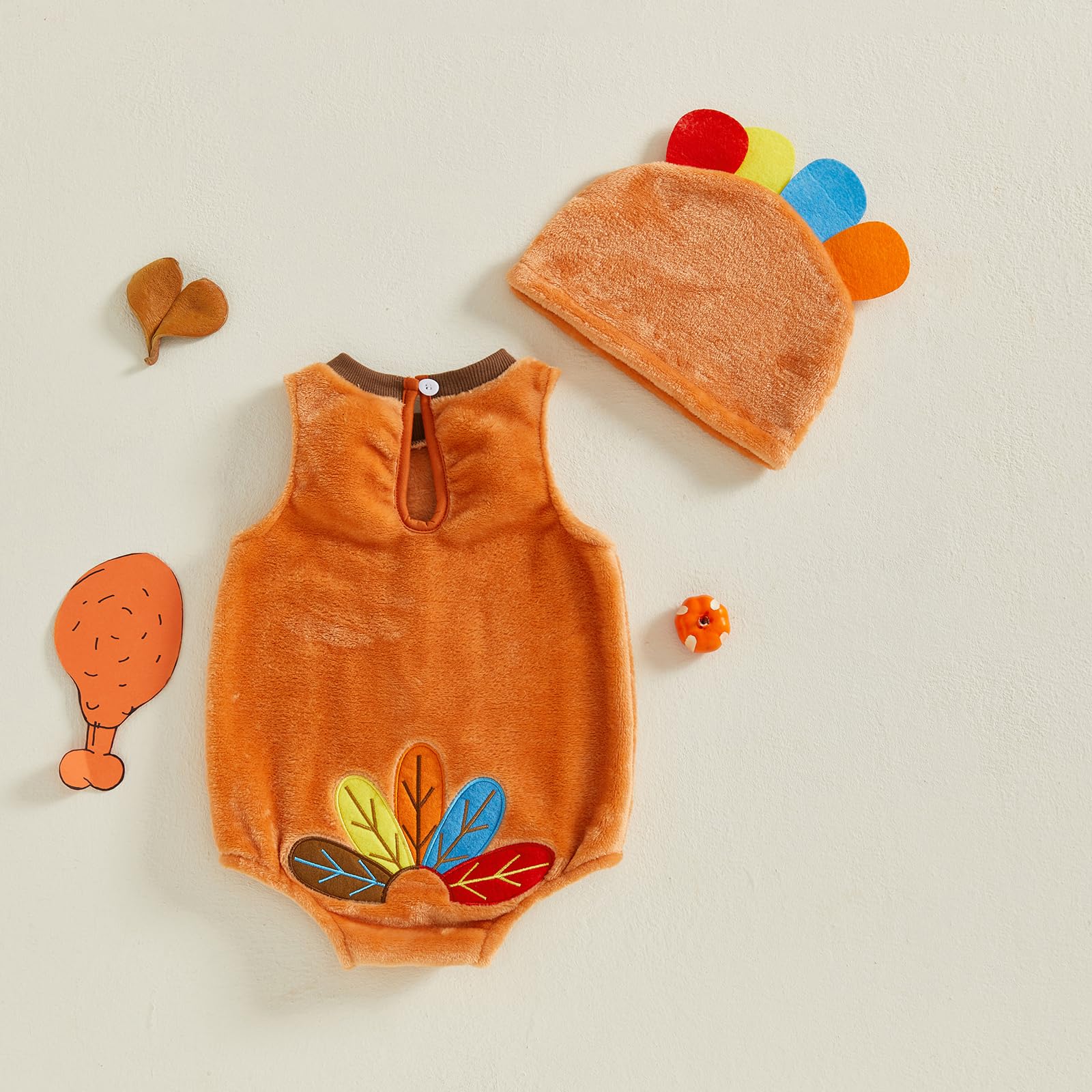 Baby Boy Girl Thanksgiving Outfit Turkey Costume Plush Sleeveless Round Neck