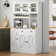 71''H Kitchen Pantry Cabinet, Tall Cabinet with Drawer, Doors, Goblet Holder