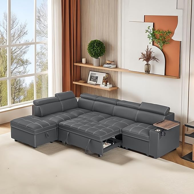 90 inch Ultra-fine Fiber Segmented Sleeper Sofa with Pull-Out Bed,Living Room