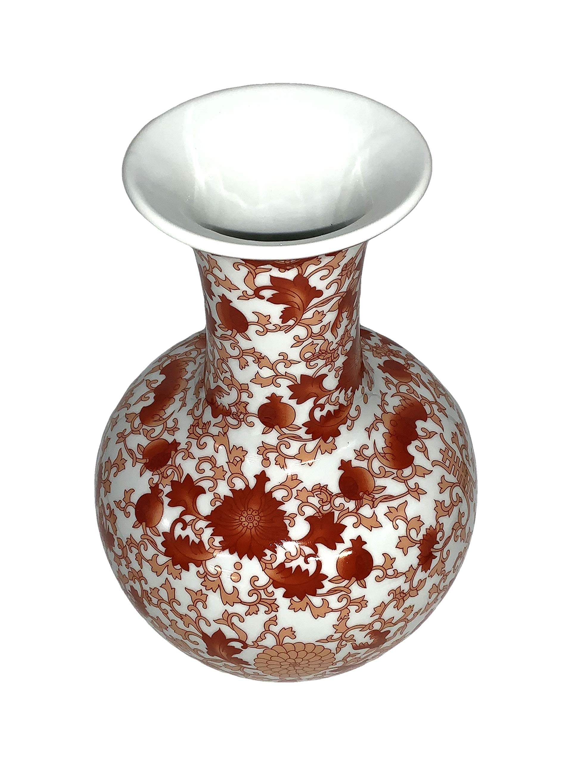 Warehouse Chinese Ball Vase with Red Coral Pattern