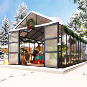 10x18x8.4 FT Polycarbonate Greenhouse with 4 Roof Vents & Rain Gutter