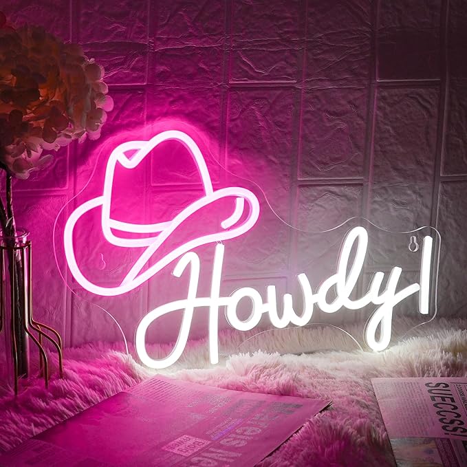 Cowboy Hat Neon Sign Howdy Cowboy Neon Signs Cool LED Neon Lights Dimmable Neon
