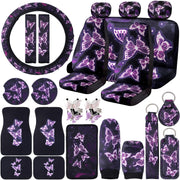 24 PCS Butterfly Car Accessories Car Seat Covers Full Set Floor Mats Steering Wheel