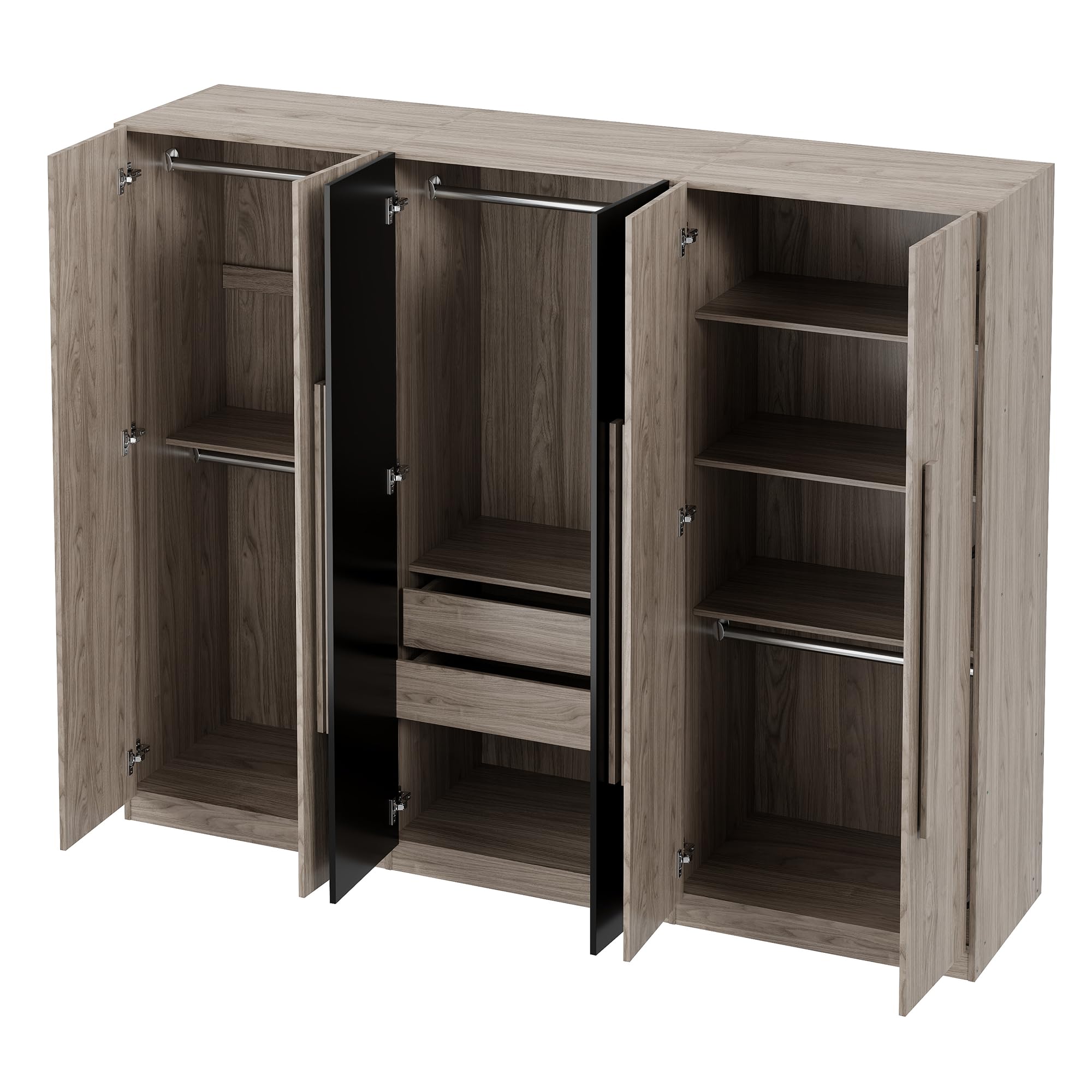 6 Doors Large Wardrobe Closet, 82.6" Wooden Armoire Cabinet