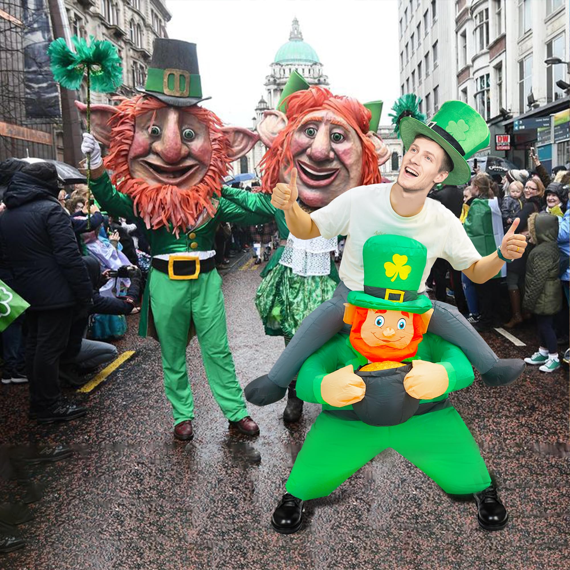 Adult St. Patrick Inflatable Leprechaun Costume with Pot of Gold