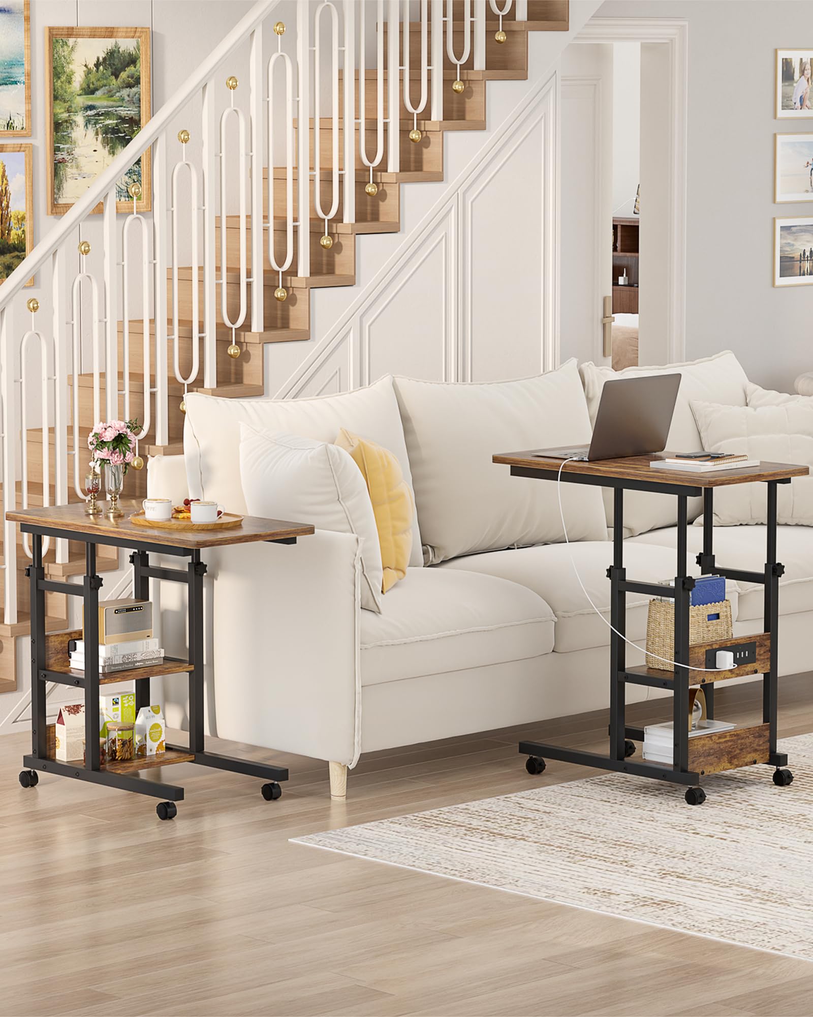 Height Adjustable End Table with Charging Station