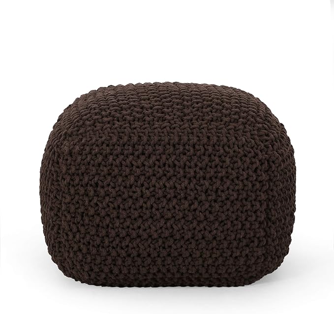 Teresa Knitted Cotton Square Pouf,Ottomans and Poufs