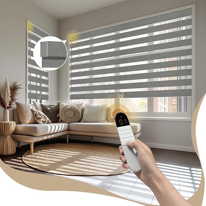 Motorized Zebra Blinds with Remote, 95% Blackout Zebra Roller Window Shades