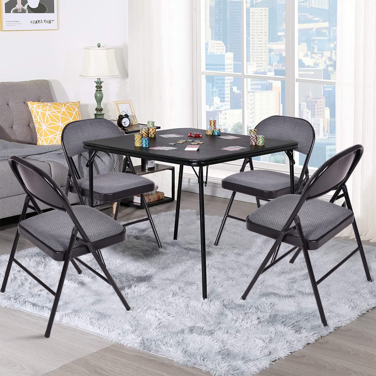 4-Pack Folding Chair, Portable Chairs with Upholstered Padded Seat and Back