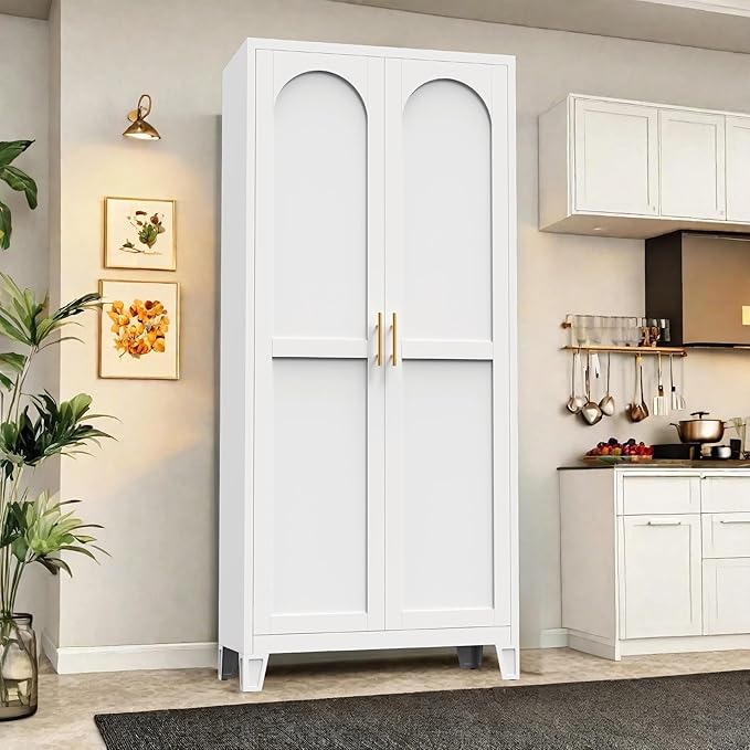 71" Metal Storage Cabinet, Kitchen Pantry Cabinet with 2 Doors and 4 Adjustable Shelves