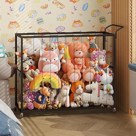 Stuffed Animal Storage Tower Rolling Cart - Zoo Cage Organizer for Kids