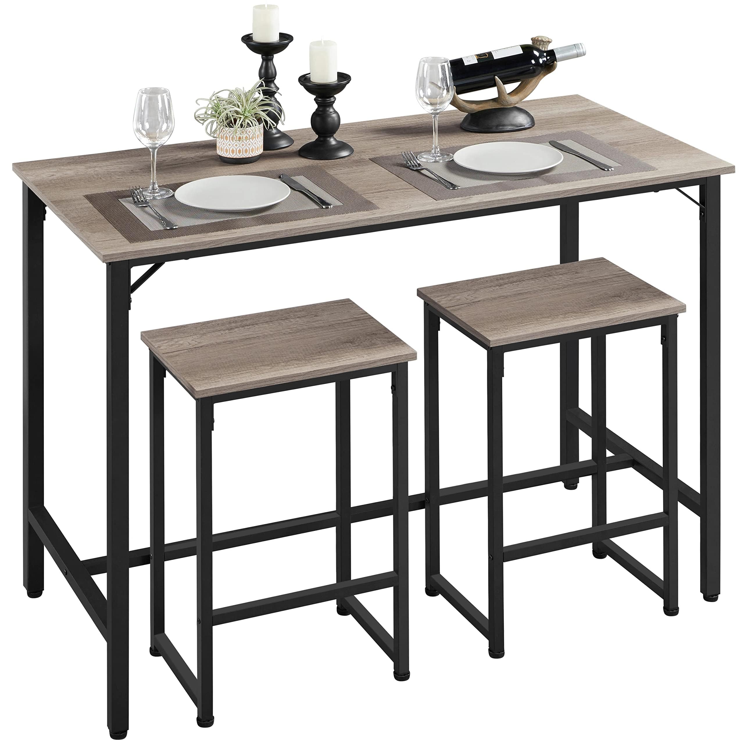 3 Piece Dining Table Set, 47.5" Industrial Pub Table Set, Counter Height Kitchen Table