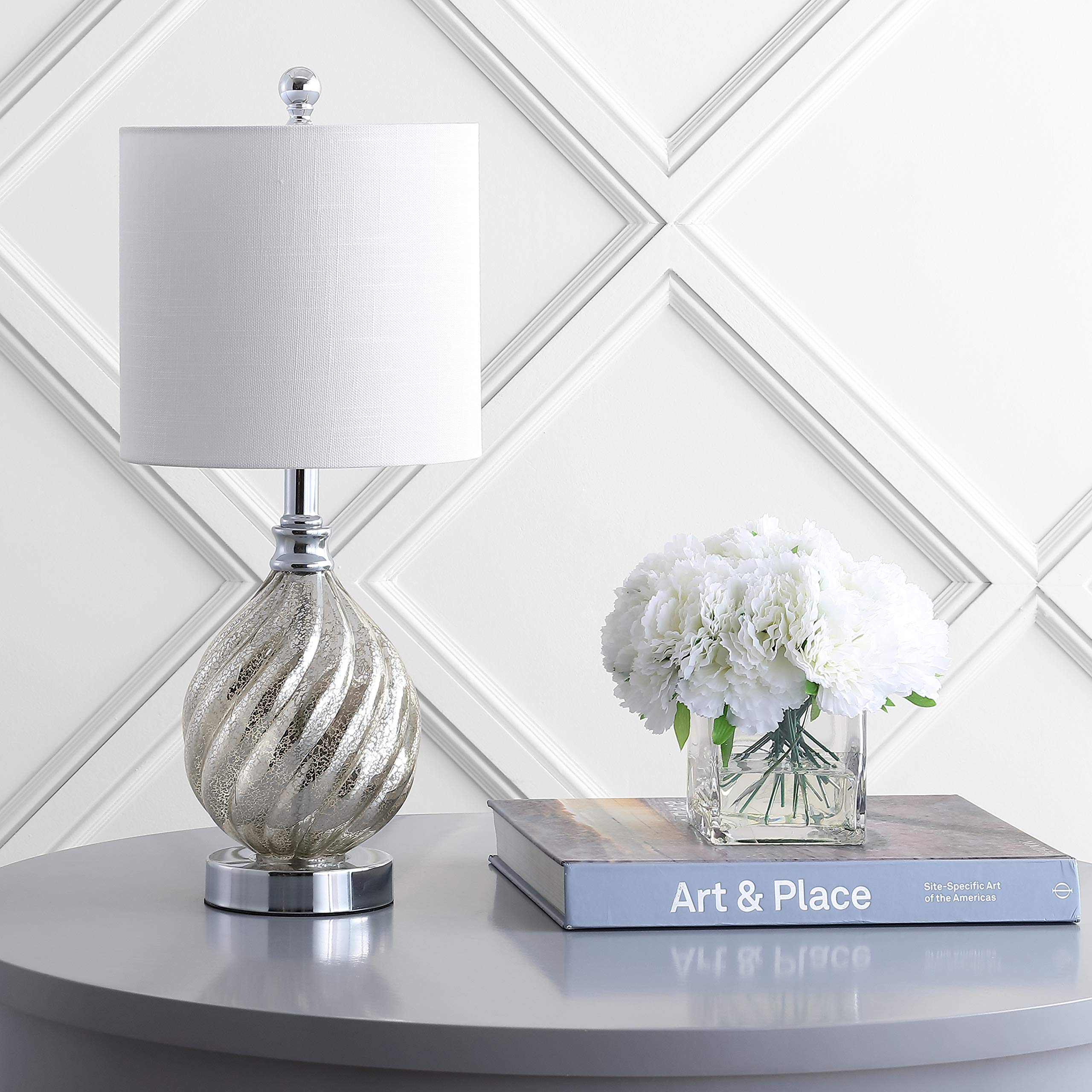Lawrence 20.5" Glass/Metal LED Table Lamp Transitional Glam Bedside Desk